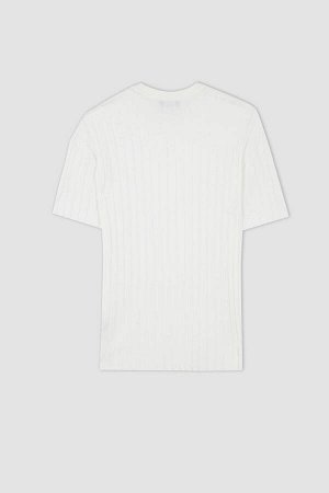 Текстурированная трикотажная футболка с короткими рукавами и круглым вырезом оверсайз