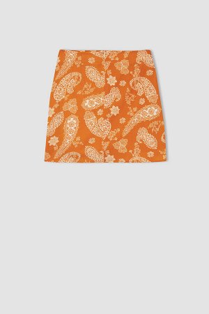 Мини-юбка на подкладке из кожзаменителя с узором пейсли и нормальной талией