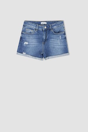 Потертые джинсовые мини-шорты с рваными деталями Wanna