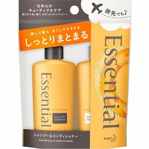 Шампунь + кондиционер "Essential" для сухих и повреждённых волос разглаживающий кутикулу "Увлажнение" 45 мл х 2 шт. (мини-набор) / 24, Япония