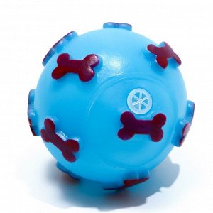 Игрушка пищащая "Мяч Косточки" для собак, 5,5 см, голубая
