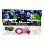 Японское рисовое пирожное моти DOUBLE FILLINGS MOCHI &quot;Голубика с молоком&quot; 180г.