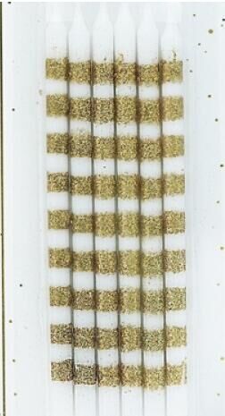 Свеча тортовые классические Гиганты полоски золото с глиттером с держателями 6 шт 13 см Китай