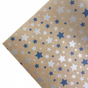 Крафт-бумага в рулоне "Звезды синие" размер 70см*10м