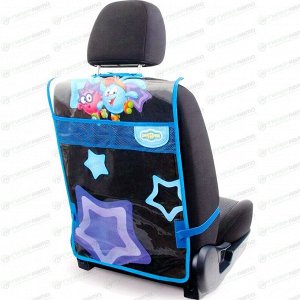 Накидка защитная (кикмат) Autoprofi Смешарики, на спинку сиденья, для защиты от детских ног, ПВХ, синий/прозрачный, арт. SM/KMT-010 Krosh
