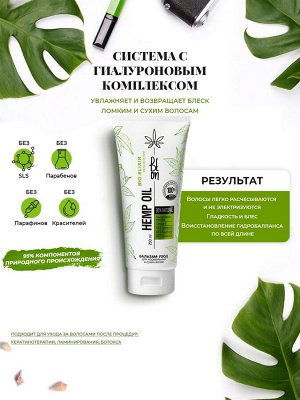 Бальзам-уход BeOn Hemp Oil Укрепление и Увлажнение для нормальных и сухих волос 200 мл