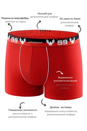 Классические однотонные боксеры UNICONF из премиального гипоаллергенного хлопка с добавлением эластана. Брендированная пришивная резинка из микрофибры в цвет изделия обеспечивает терморегуляцию и комф