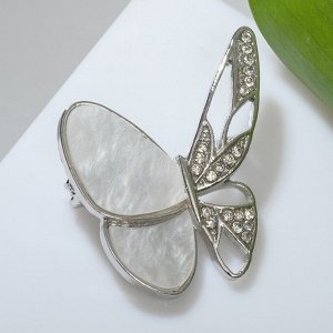Брошь "Бабочка" ассиметрия, цвет белый в серебре