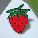 Брошь &quot;Клубника&quot; нарисованная, цвет красно-зелёный в чёрном металле