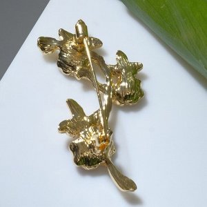 Брошь "Цветы" орхидея на ветке, цветная в золоте