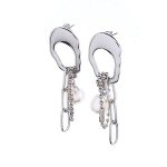 Серьги Moon Paris, Ringo, с цепью, звеньями и жемчугом, MR-22.03-044 (серебристый)