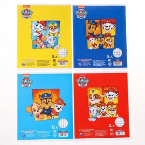 Тетрадь 12 листов, клетка, "Щенячий патруль" 4 вида МИКС, Paw Patrol