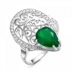 Серебряное кольцо с зеленым агатом -  633