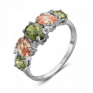 Серебряное кольцо с разноцветными фианитами - 073