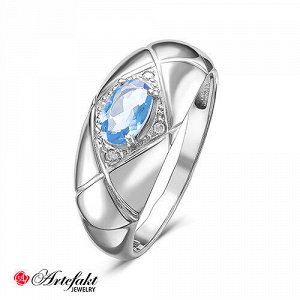 Серебряное кольцо с голубым фианитом - 586