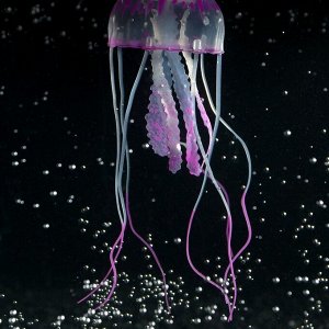 Декор для аквариума Медуза силиконовая, с неоновым эффектом, 5 х 5 х 15 см, фиолетовая