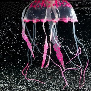 Декор для аквариума Медуза силиконовая, с неоновым эффектом, 10 х 10 х 20,5 см, розовая