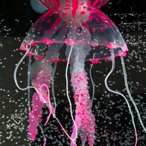 Декор для аквариума Медуза силиконовая, с неоновым эффектом, 10 х 10 х 20,5 см, розовая