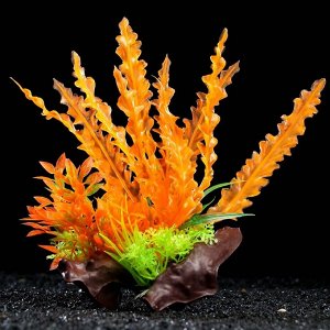 Растение искусственное аквариумное на платформе в виде коряги, 18 см, оранжево-зелёное