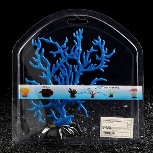 Декор для аквариума "Коралл" силиконовый, светящийся в темноте, 17 х 16 см, синий