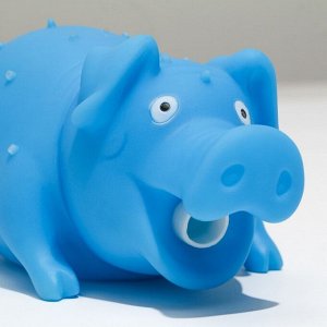 Игрушка пищащая "Веселая свинья" для собак, хрюкающая, 19 см, голубая