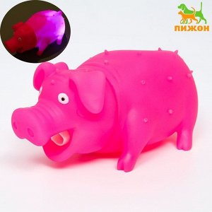 Игрушка пищащая "Весёлая свинья" для собак, хрюкающая, светящаяся, 19 см, розовая