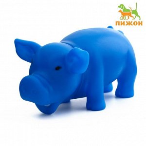 Игрушка хрюкающая "Веселая свинья" для собак, 15 см, синяя