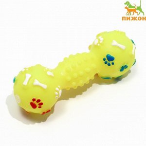 Игрушка пищащая "Гантель с лапками" для собак, 13 см, жёлтая