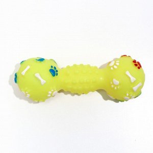 Игрушка пищащая "Гантель с лапками" для собак, 13 см, жёлтая