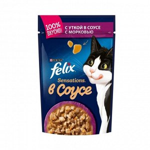 Влажный корм FELIX Sensations для кошек, утка/морковь в соусе, пауч, 85 г