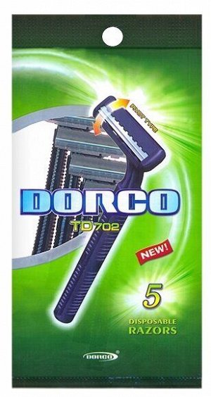 DORCO TD-702, однораз.бритв. станок  (5 шт.), плав. головка с 2 лезвиями,  20уп/320уп