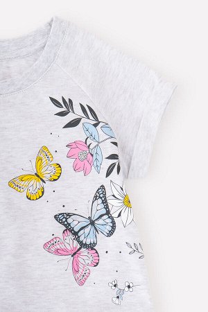 Платье для девочки Crockid КР 5745 светло-серый меланж, бабочки к340