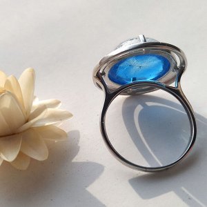 Серебряное кольцо с пушинками на голубом, арт. 41-0310-26