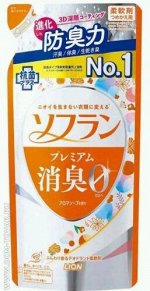 JP/ Lion Soflan Premium Deodorant Aroma Soap Refill Кондиционер д/белья, Арома мыло,  420мл/ ПЭТ