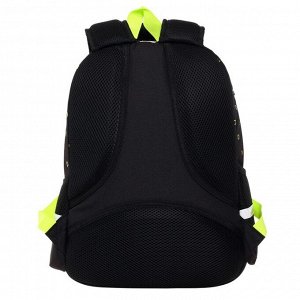 Рюкзак школьный Hatber Easy, эргономичная спинка, 41 х 29 х 16 см, CYBER SPORT, салатовый/чёрный