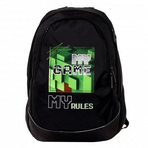 Рюкзак школьный Hatber Sreet, эргономичная спинка, 42 х 30 х 20 см, Pixels, чёрный/зелёный
