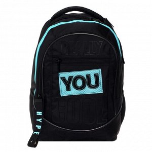 Рюкзак школьный Hatber Sreet, эргономичная спинка, 42 х 30 х 20 см, Hype Mint, чёрный/синий