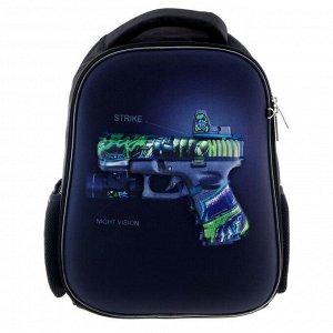 Рюкзак каркасный 38 х 29 х 12,5 см, 3D эффект, Hatber Ergonomic, light Strike, чёрный/зелёный NRk_71124