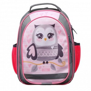 Рюкзак школьный с эргономичной спинкой, Calligrata, 37 х 27 х 16, «Совушка», серый/розовый