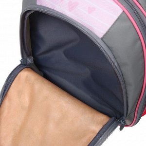 Рюкзак школьный Calligrata "Совушка", 37 х 27 х 16 см, эргономичная спинка, серый/розовый