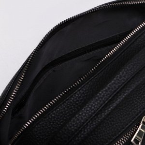 Саквояж, 2 отдела на молниях, наружный карман, длинный ремень, цвет чёрный
