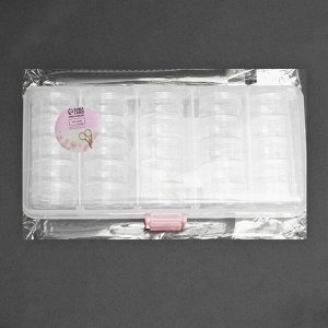 Набор баночек для рукоделия, 25 шт, d = 3 см, в контейнере со съёмными ячейками, 19 x 9,5 x 4 см, цвет прозрачный