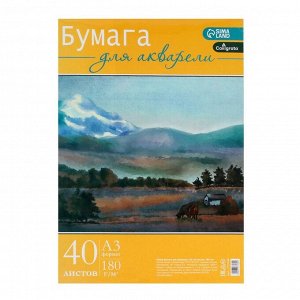 Бумага д/акварели А3, 40 листов, 180г/м?, для творчества в т/у плёнке