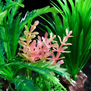 СИМА-ЛЕНД Растение искусственное аквариумное на платформе в виде коряги, 18 см, зелёное