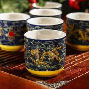 Набор для чайной церемонии «Дракон», 7 предметов: чайник 300 мл, чашка 100 мл, цвет зелено-желтый