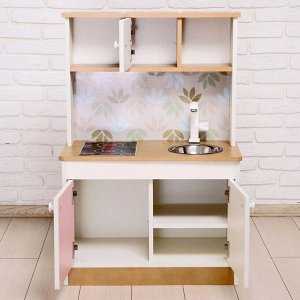 Набор игровой мебели «Детская кухня», цвет корпуса бело-бежевый, цвет фасада бело-розовый, фартук цветы