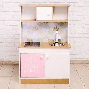 Набор игровой мебели «Детская кухня», цвет корпуса бело-бежевый, цвет фасада бело-розовый, фартук цветы