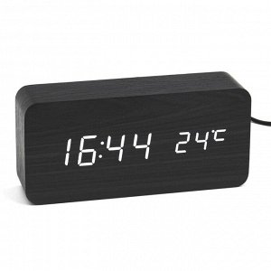 Настольные электронные часы "Цифра-Т", термометр, белая индикация
