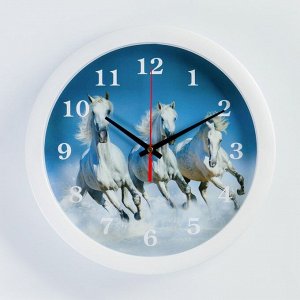 Соломон Часы настенные, серия: Животный мир, &quot;Тройка лошадей&quot;, плавный ход, d=28 см