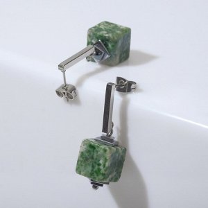Серьги "Яшма" кубики, цвет зелёный